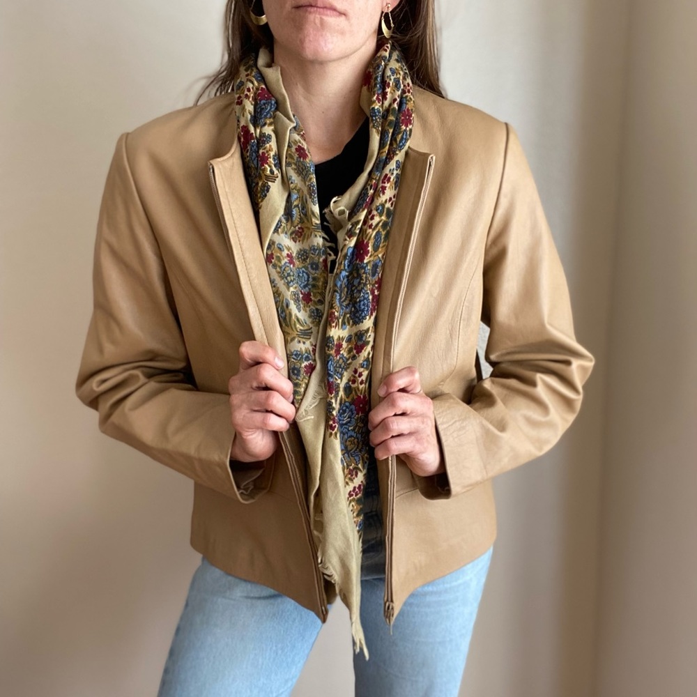 Tan moto leather jacket